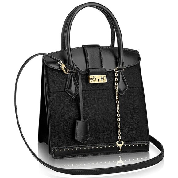 LOUIS VUITTON Cour Marly Black Leather Shoulder Tote Satchel w Tags Dust Bag LV - Picture 1 of 16